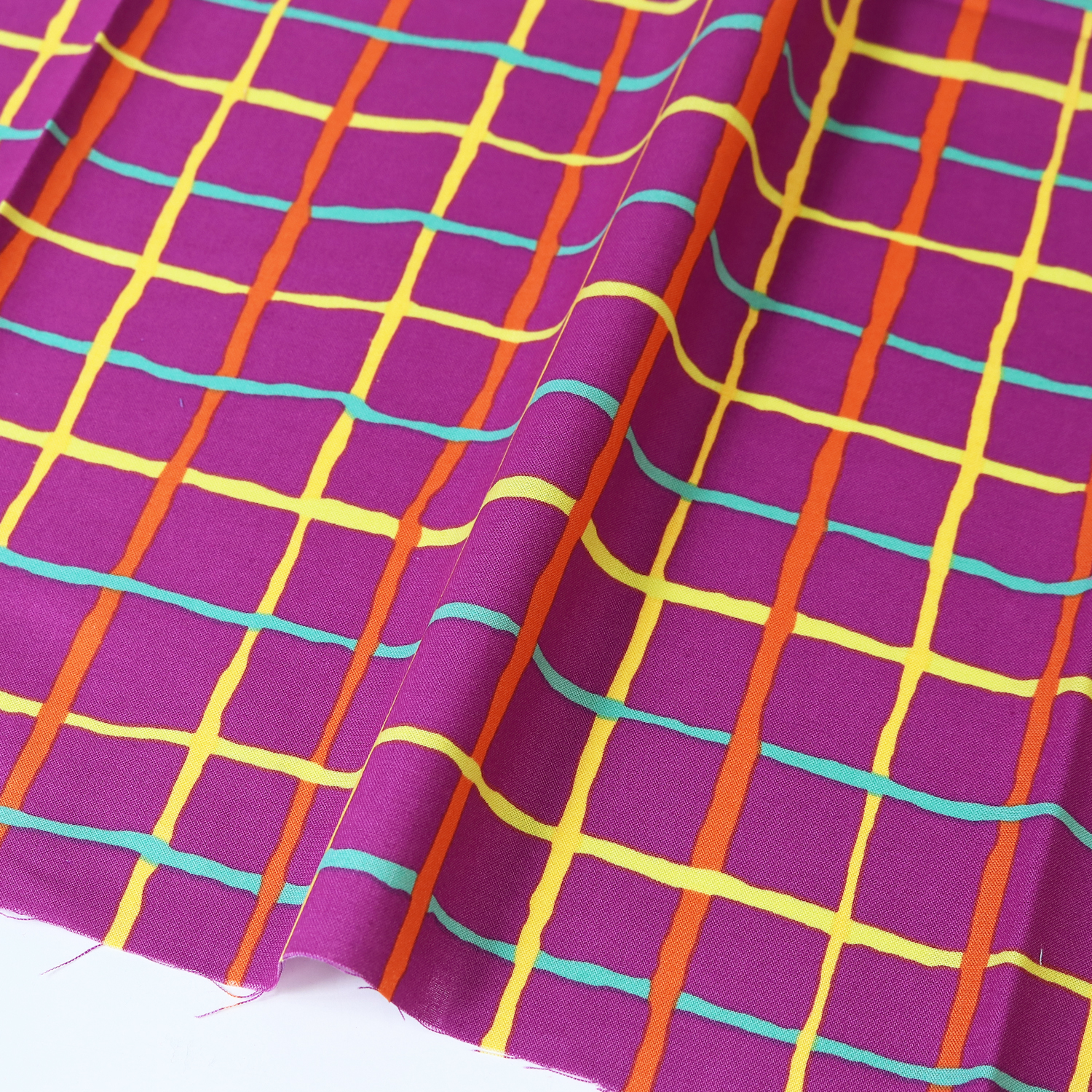 【第二弾】【2608新柄】FSP-960 紫地 黄 格子柄 USAプリント Kaffe Fassett ケイフ・ファセット FreeSpirit フリースピリット 1m単位 (m)