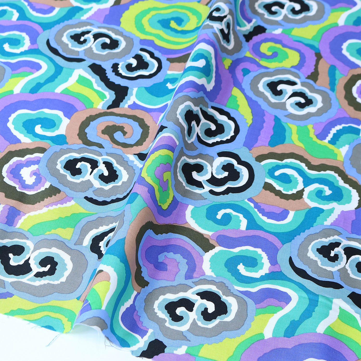 【第二弾】【2608新柄】FSP-969 青地 雲柄 渦 USAプリント Kaffe Fassett ケイフ・ファセット FreeSpirit フリースピリット 1m単位 (m)