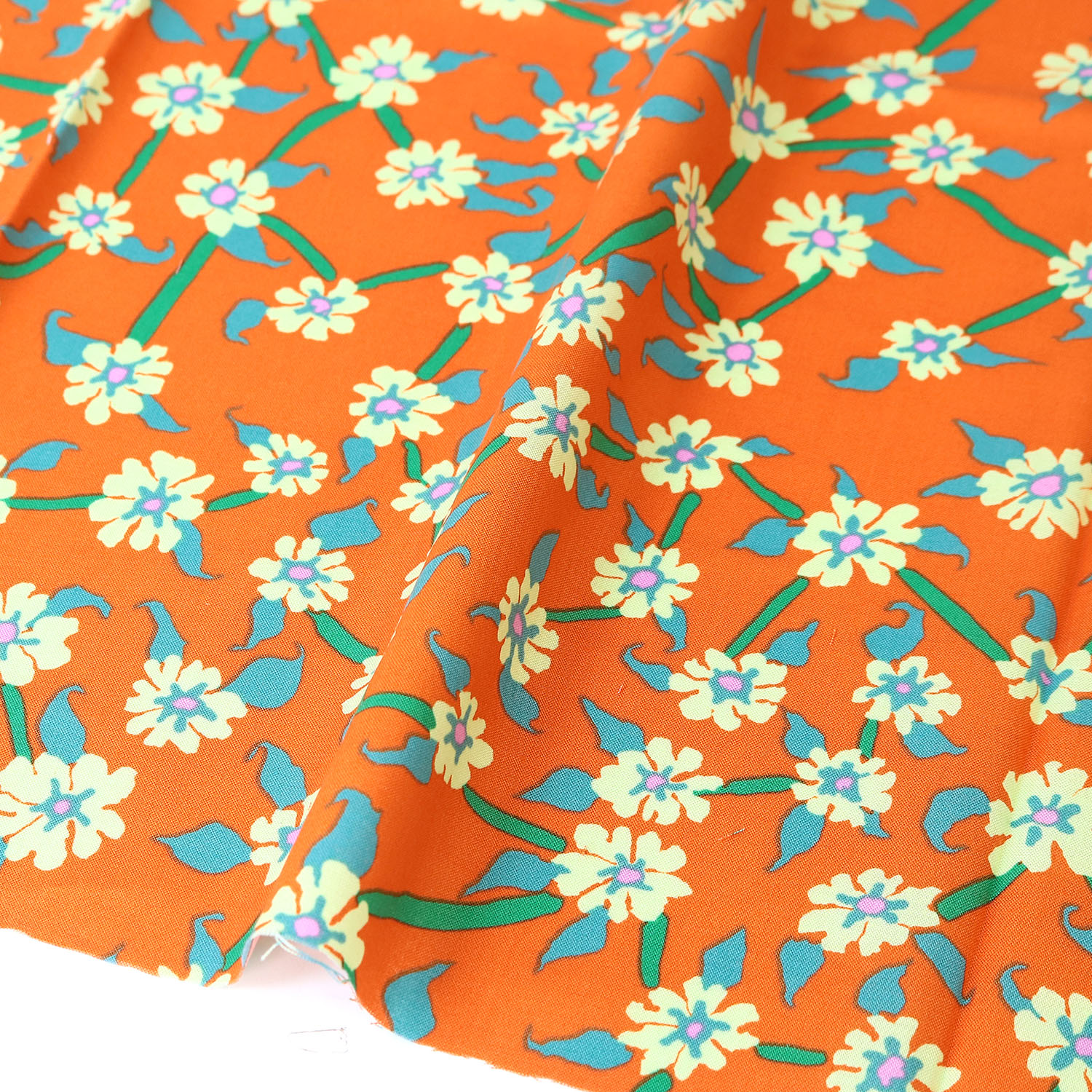 【第二弾】【2608新柄】FSP-971 オレンジ地 小花柄 USAプリント Kaffe Fassett ケイフ・ファセット FreeSpirit フリースピリット 1m単位 (m)