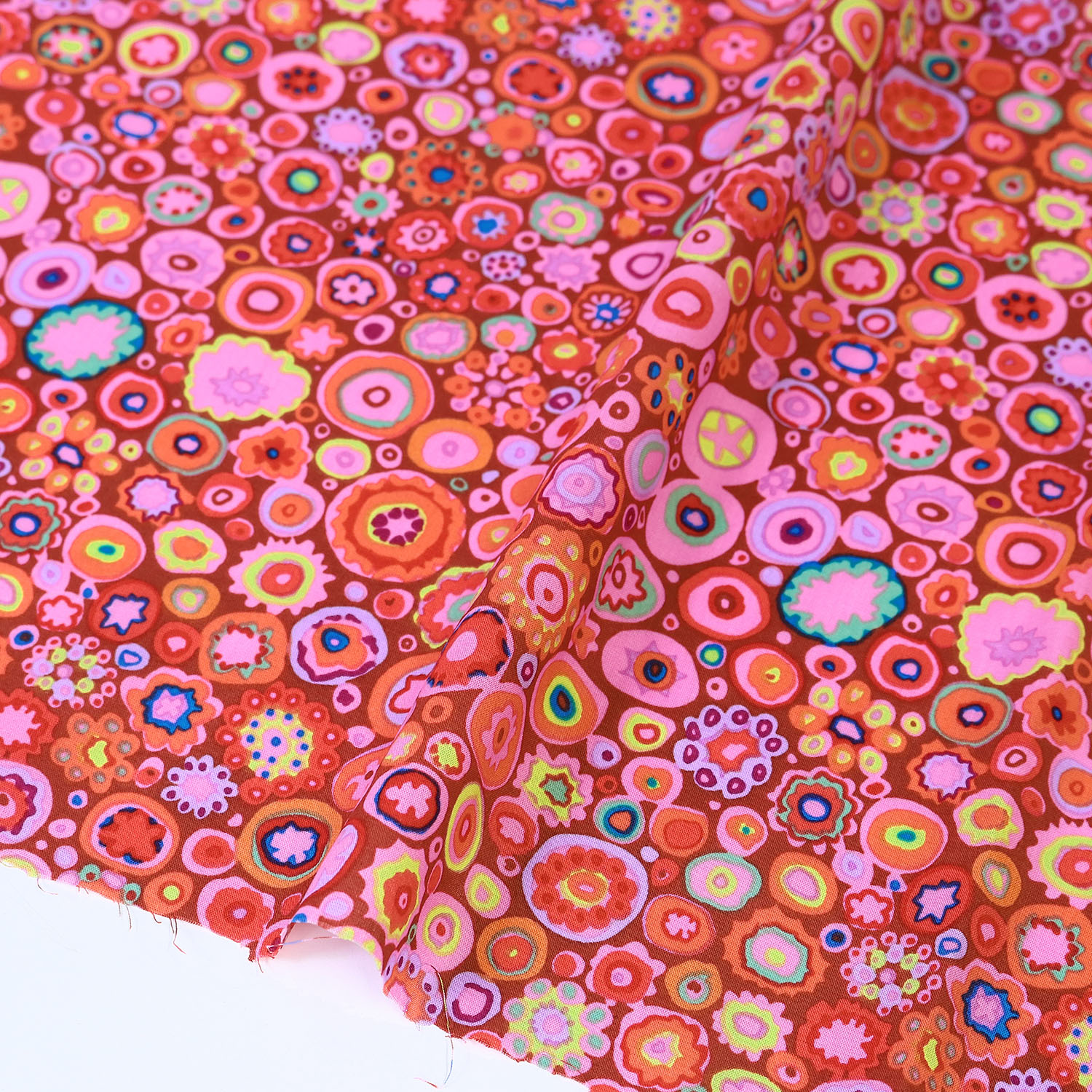 【第二弾】【2608新柄】FSP-980 赤地 丸 総柄 ローン生地 USAプリント Kaffe Fassett ケイフ・ファセット FreeSpirit フリースピリット 1m単位 (m)