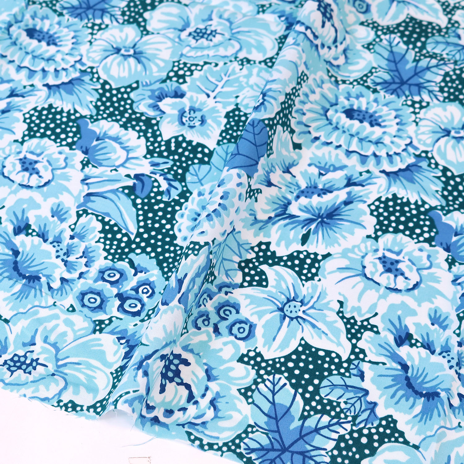 【第二弾】【2608新柄】FSP-981 花柄 水色 ローン生地 USAプリント Kaffe Fassett ケイフ・ファセット FreeSpirit フリースピリット 1m単位 (m)
