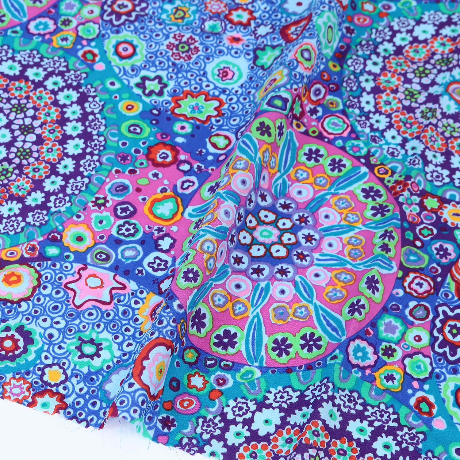 【第二弾】【2608新柄】FSP-984 青地 丸 総柄 ローン生地 USAプリント Kaffe Fassett ケイフ・ファセット FreeSpirit フリースピリット 1m単位 (m)