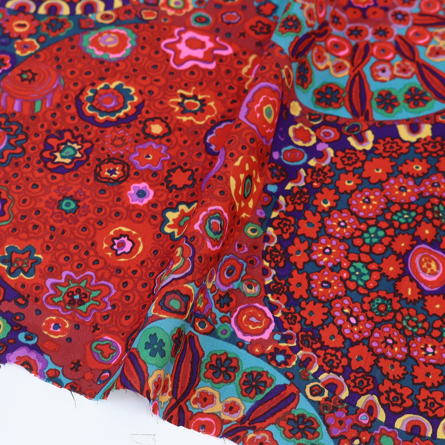 【第二弾】【2608新柄】FSP-986 赤地 丸 総柄 ローン生地 USAプリント Kaffe Fassett ケイフ・ファセット FreeSpirit フリースピリット 1m単位 (m)